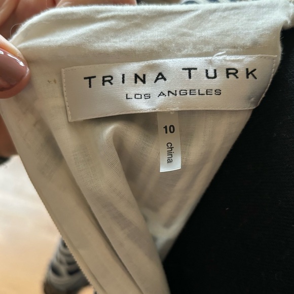 Trina Turk Navy White Cotton Lek Bamboo Forest Embellished Dress - size 10 - Picture 5 of 6